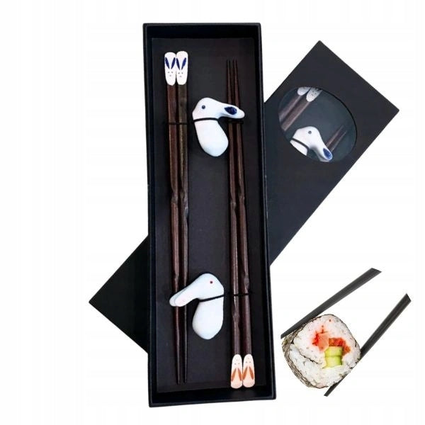 Zestaw 2 par pałeczek do sushi bambusowe podstawkam króliki jade