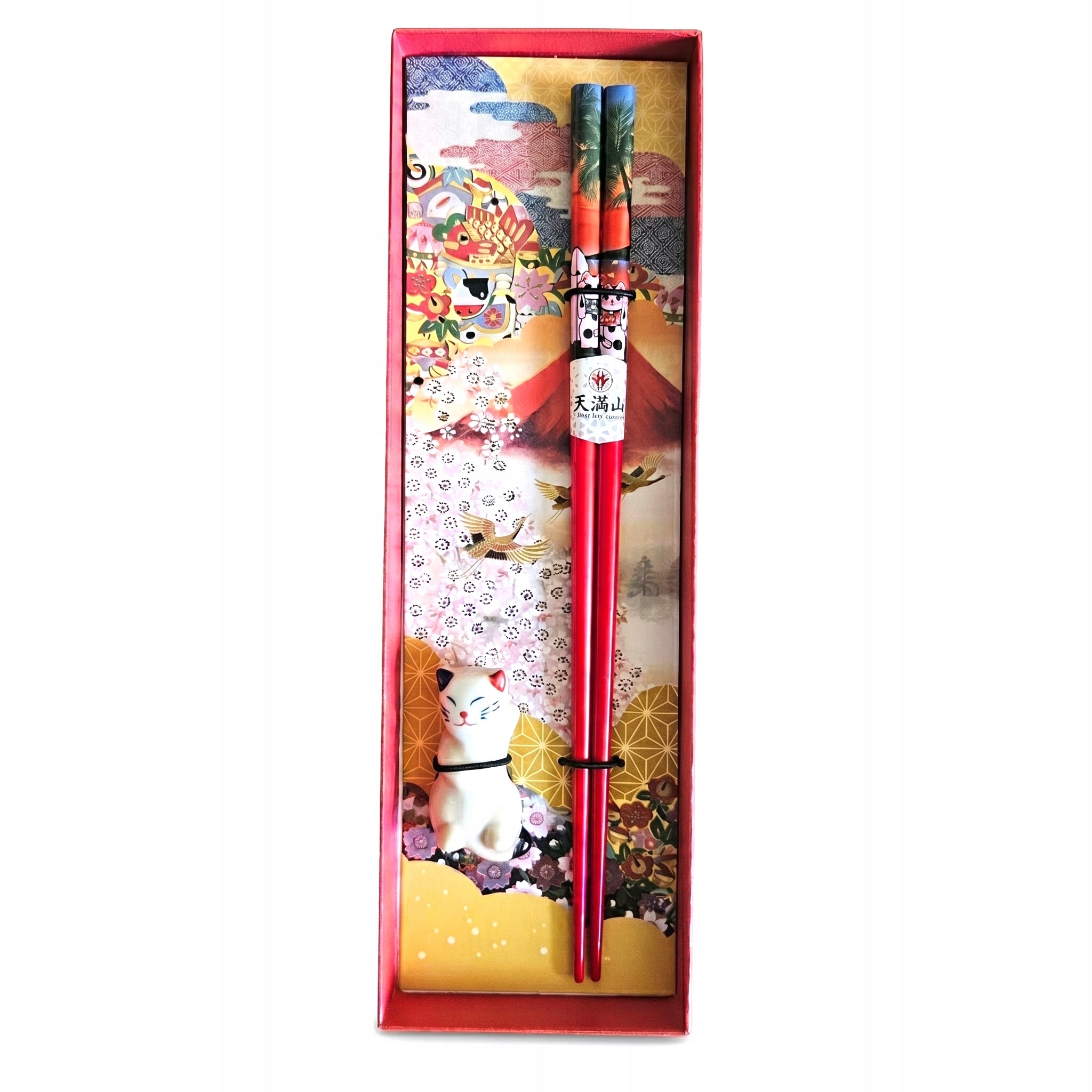 Pałeczki do Sushi Japońskie Zestaw Prezent Podstawka Kotek Maneki Neko