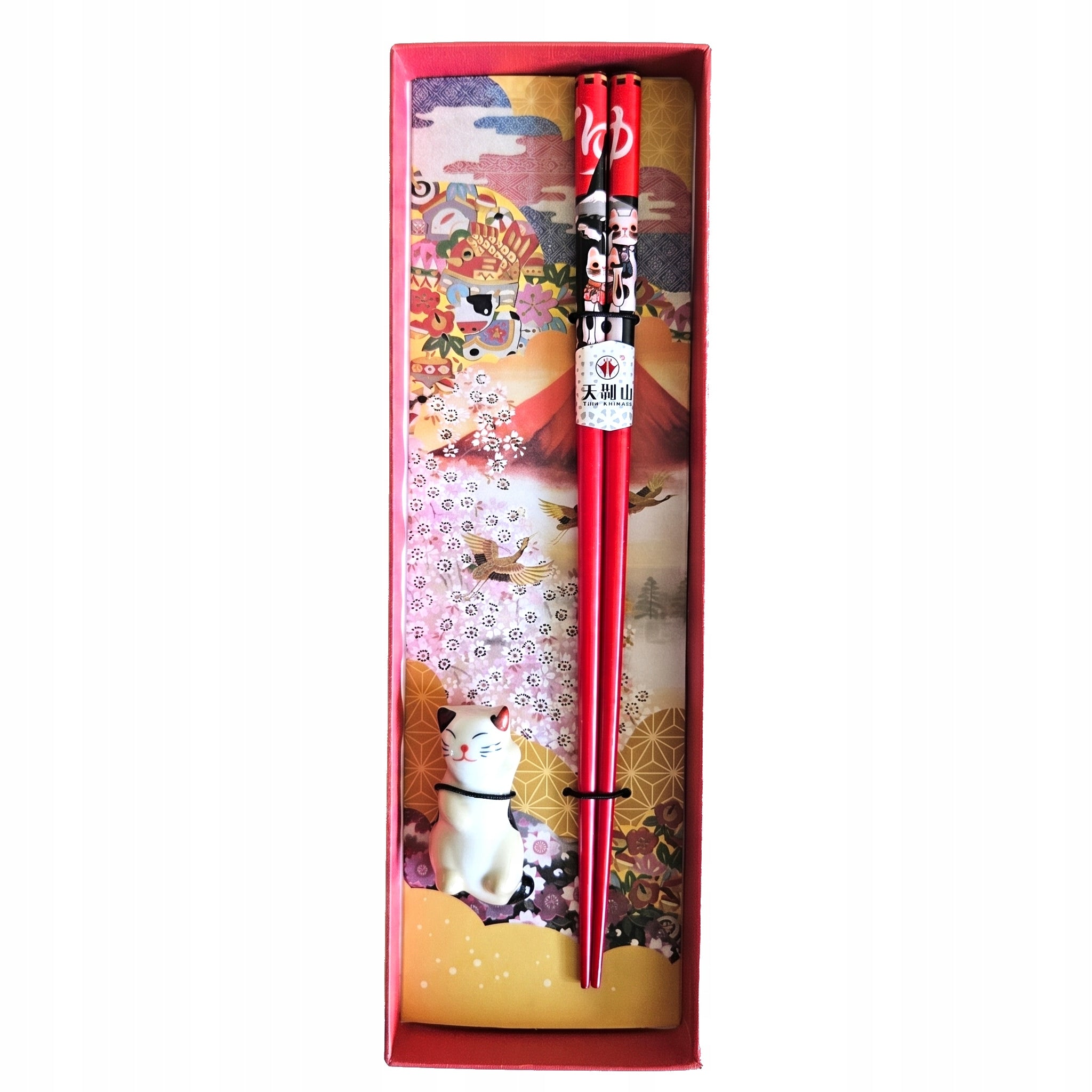 Pałeczki do Sushi Japońskie Zestaw Prezent Podstawka Kotek Maneki Neko