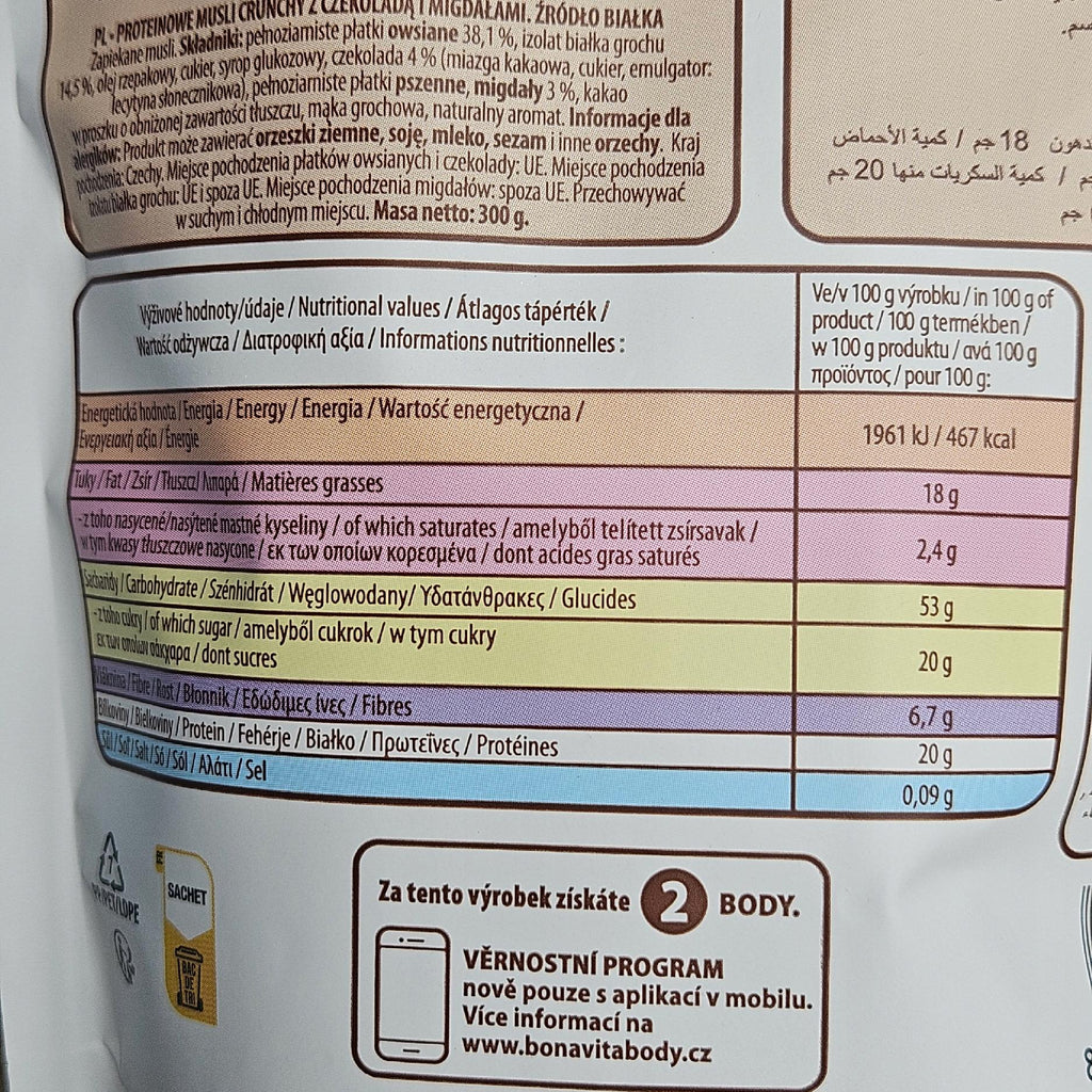 Musli Proteinowe BONA VITA 20% Białka Czekolada i Migdały 300g |Fit Crunchy