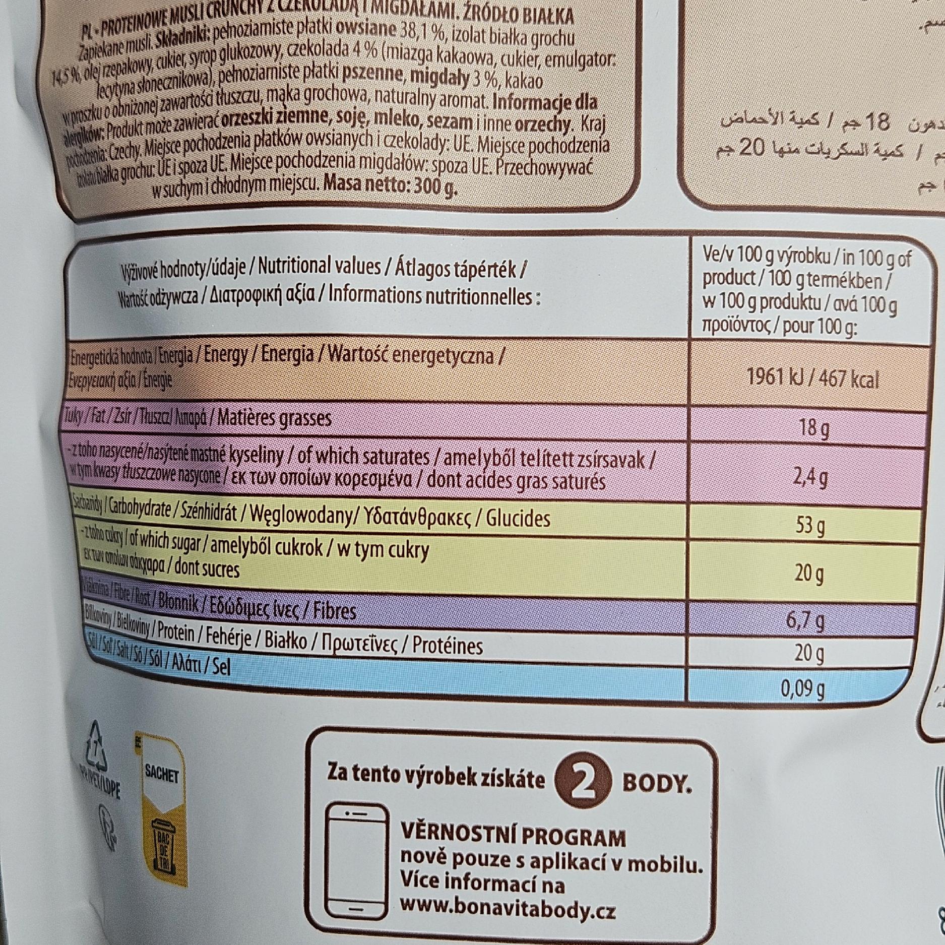 Musli Proteinowe BONA VITA 20% Białka Czekolada i Migdały 300g |Fit Crunchy
