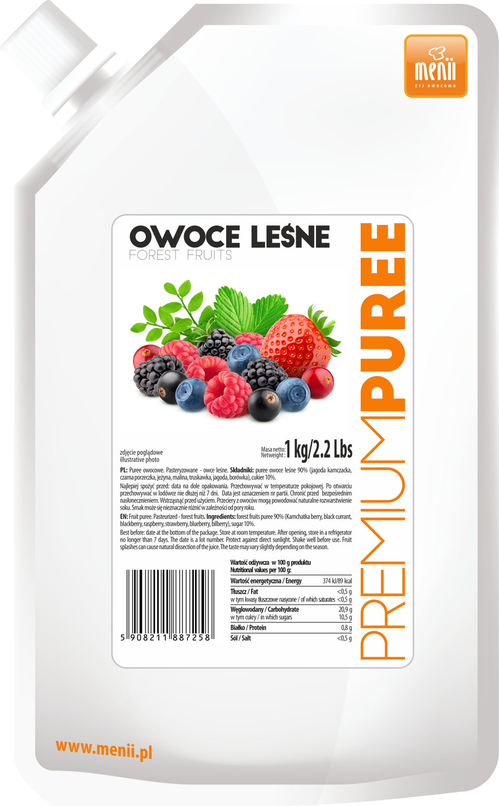 Puree pulpa owoce leśne ZAKRĘCANA Premium Menii owocowa świeża Polska 1kg