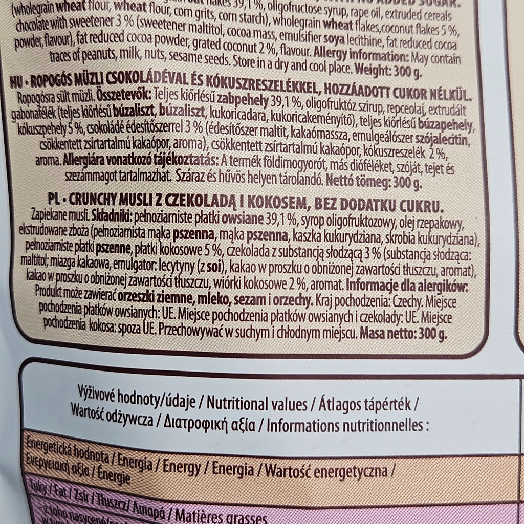 Musli Czekolada i Kokos BONA VITA 300g - BEZ DODATKU CUKRU Wysoki Błonnik